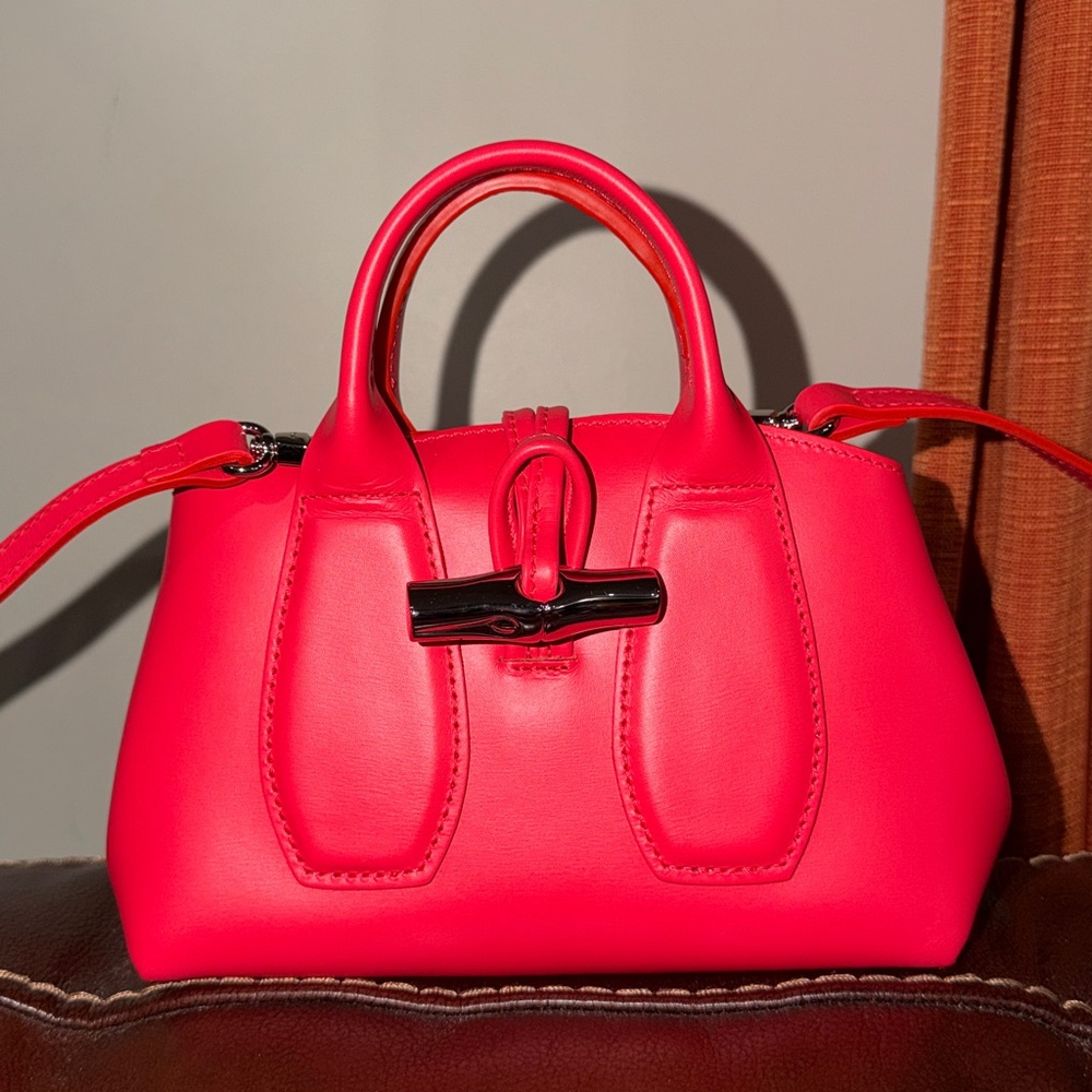 ‼️Authentic NEW Longchamp Le Roseau XS Red Leather Satchel Crossbody Bag - Picture 5 of 15